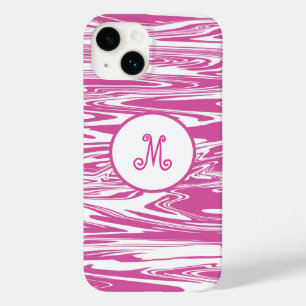 Elegant Pink White Monogram Stylish Personalise Case-Mate iPhone 14 Case