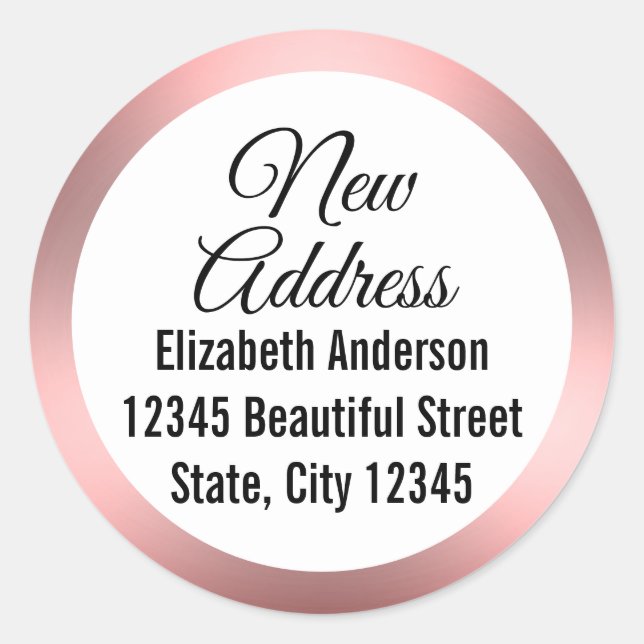 Elegant Pink White Moving Announcement New Address Classic Round Sticker (Front)
