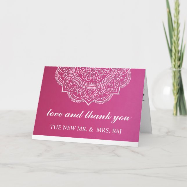 Elegant Pink White Paisley Indian Hindu Wedding Th Thank You Card (Front)