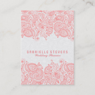 Elegant Pink & White Paisley Lace Wedding Planner Business Card