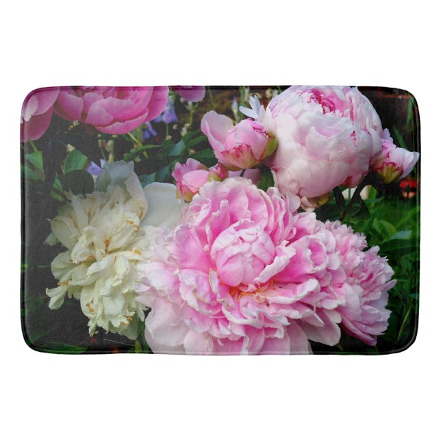 Elegant pink white peony floral garden photo bath mat (Front)