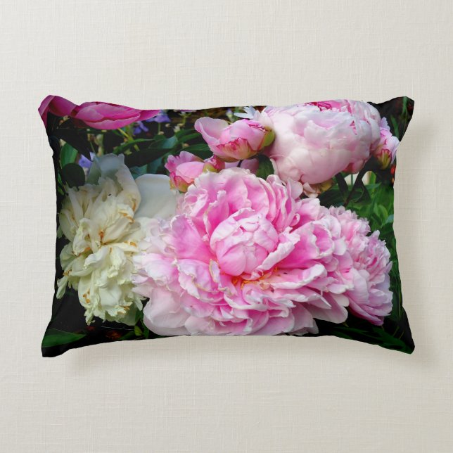 Elegant pink white peony floral garden photo decorative cushion (Front)