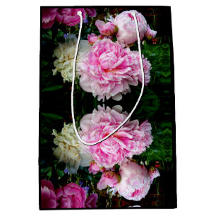 Elegant pink white peony floral garden photo medium gift bag