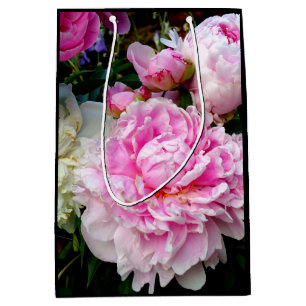 Elegant pink white peony floral garden photo medium gift bag