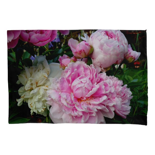 Elegant pink white peony floral garden photo pillowcase (Front-Left)