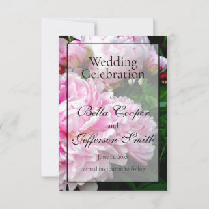 Elegant pink white peony floral garden photo  save the date