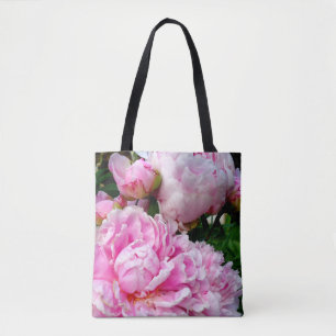 Elegant pink white peony floral garden photo tote bag