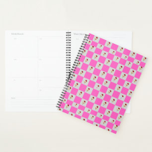 Elegant Pink & White Plaid  Flower Pattern Planner