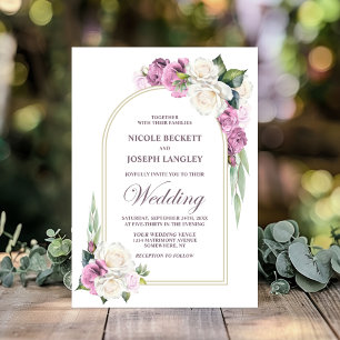 Elegant Pink White Rose Floral Arch Wedding Invitation
