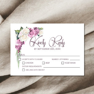 Elegant Pink White Rose Floral Wedding RSVP Card