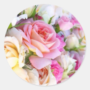 Elegant Pink & White Rose Wedding Classic Round S Sticker