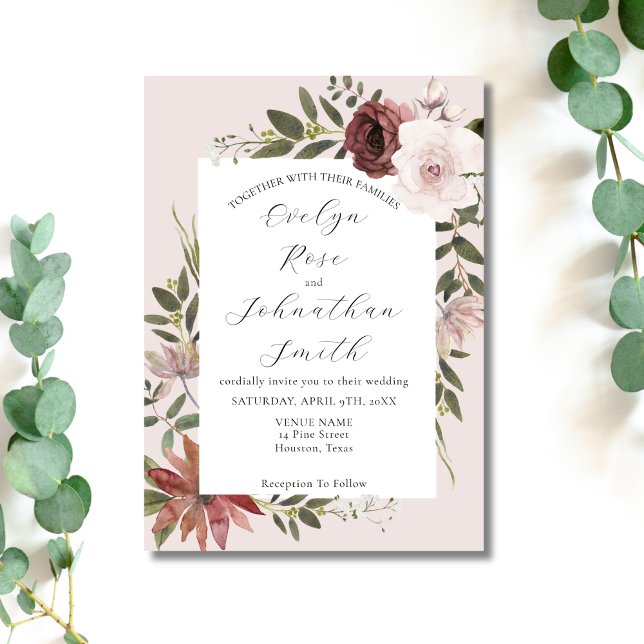 Elegant Pink White Rose Wedding Invite (Creator Uploaded)