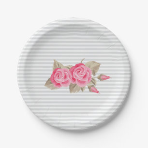 Elegant Pink & White Roses Baby Shower Paper Plate