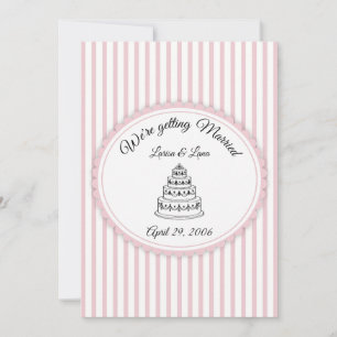 Elegant Pink White Striped Wedding Cake Art Invitation