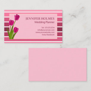Elegant Pink White Stripes Tulip Business Card