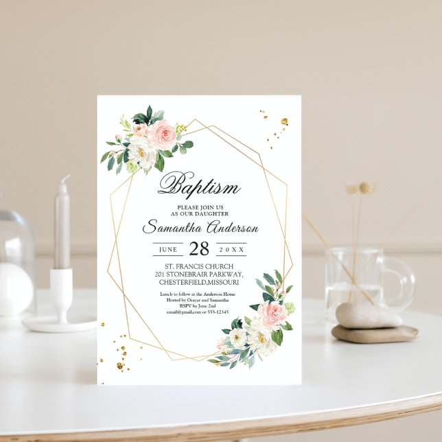 Elegant Pink & White Watercolor Flowers Gold Drops Invitation (Creator Uploaded)
