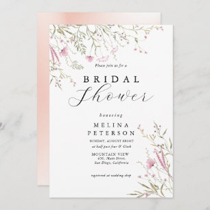 Elegant Pink Wild Floral Bridal Shower Invitation