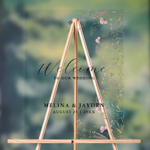 Elegant Pink Wild Floral Simple Wedding Welcome Acrylic Sign
