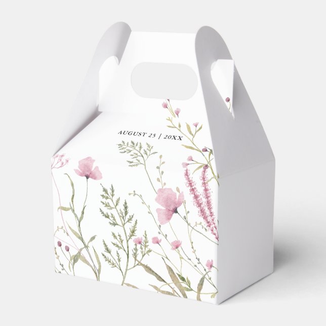 Elegant Pink Wild Floral Wedding Favour Box (Front Side)