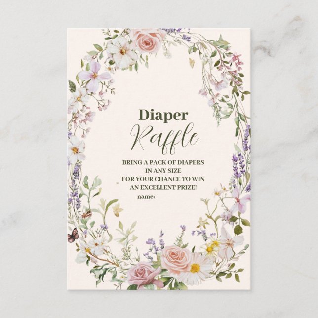 Elegant Pink Wildflower Boho Diapper Raffle Enclosure Card (Front)