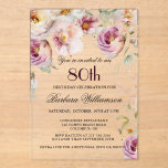 Elegant Pink Wildflower Floral 80th Birthday Party Acrylic Invitations<br><div class="desc">Start this special 80th birthday celebration in a elegant style with this beautifully feminine gentle floral invitation with watercolor mixed wildflowers and trailing greenery. All of the text can be personalised for your party including the guest of honour's age. If you have any special requests or require design assistance, just...</div>