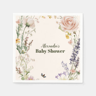 Elegant Pink Wildflower Rustic Boho Baby Shower Napkin