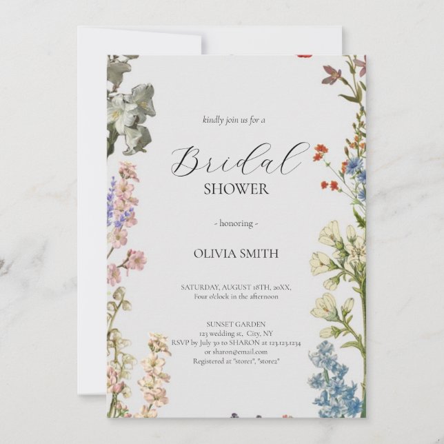 Elegant Pink Wildflower Rustic Boho Bridal Shower Invitation (Front)