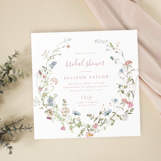 Elegant Pink Wildflower Rustic Boho Bridal Shower Invitation (Elegant Pink Wildflower Rustic Boho Bridal Shower Invitation)
