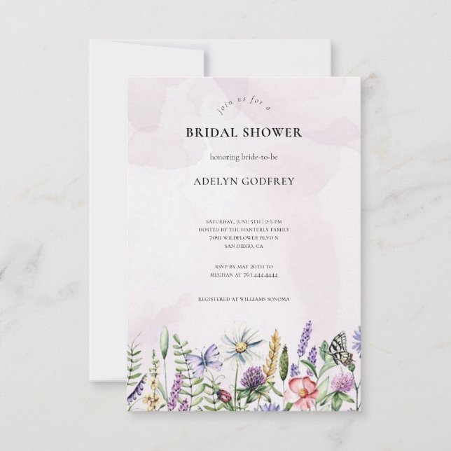 Elegant Pink Wildflower Rustic Boho Bridal Shower Invitation (Front)