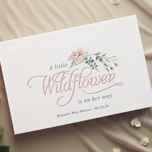 Elegant pink wildflower, simple baby girl shower  guest book
