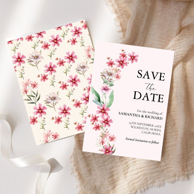 Elegant pink Wildflower Wedding Save The Date  Invitation (Creator Uploaded)