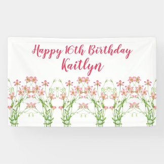 Elegant Pink Wildflowers 16th Birthday Personal Banner