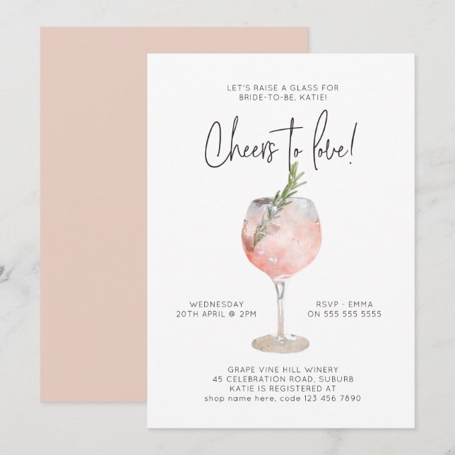 Elegant Pink Wine Cheers to Love Bridal Shower Invitation (Front/Back)