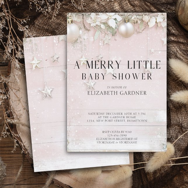 Elegant pink winter vintage christmas baby shower invitation (Creator Uploaded)