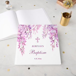 Elegant Pink Wisteria Baptism Guest Book