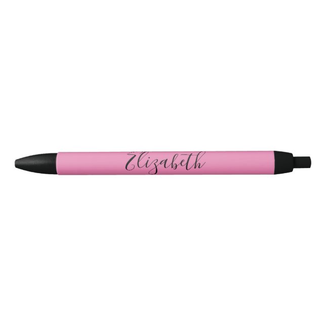Elegant Pink with Name in Black Script Black Ink Pen (Front)