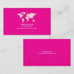 Elegant Pink World Map Travel Agent Business Card