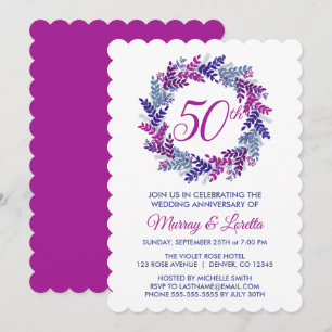 Elegant Pink Wreath 50th Wedding Anniversary Invitation