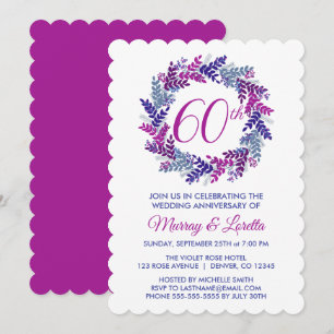 Elegant Pink Wreath 60th Wedding Anniversary Invitation