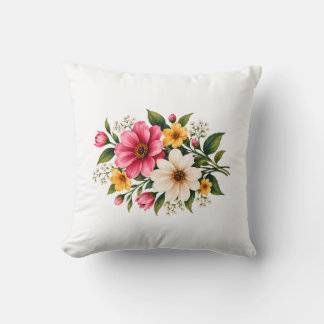 Elegant Pink & Yellow Floral Bouquet Botanical 💐 Cushion