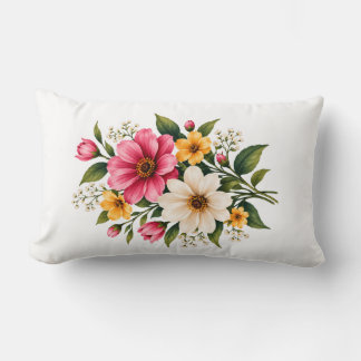 Elegant Pink & Yellow Floral Bouquet Botanical 💐 Lumbar Cushion