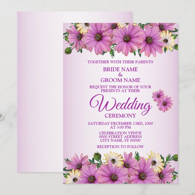 Elegant Pink Yellow Floral Rustic Wedding Invitation (Front/Back)