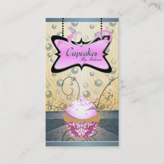 Elegant Pink & Yellow Swirl Cupcake Business Card