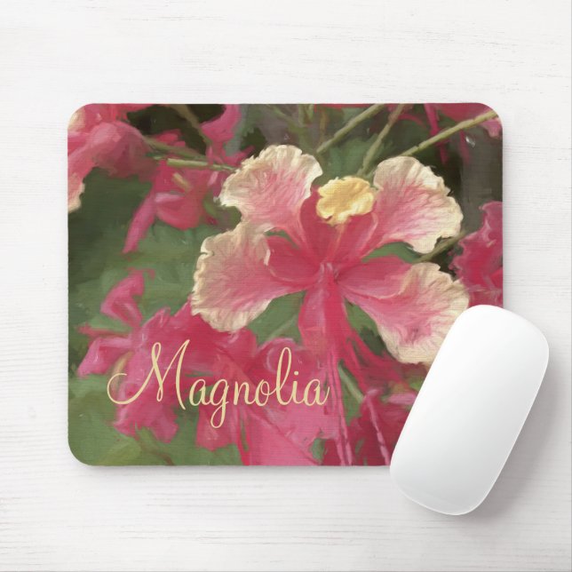 Elegant Pink Yellow Watercolor Flowers Personalise Mouse Pad (With Mouse)
