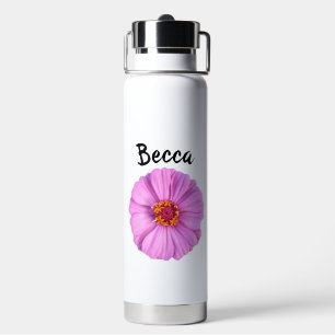 Elegant Pink Zinnia Flower Personalised Water Bottle