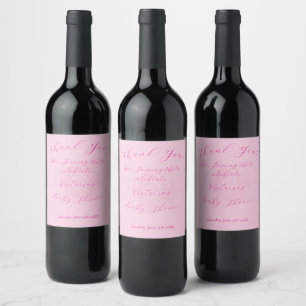 Elegant Pinks Oh Baby Script Peony Baby Shower Wine Label