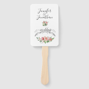Elegant PinkWatercolor Rose Bouquet Wedding Hand Fan