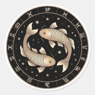 Elegant Pisces Zodiac Constellation Gold Black Classic Round Sticker