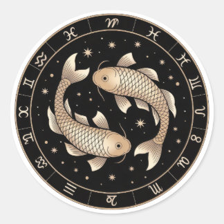 Elegant Pisces Zodiac Constellation Gold Black Classic Round Sticker