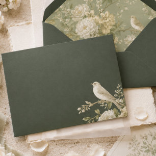 Elegant Pistachio Green Floral Bird Wedding Envelope
